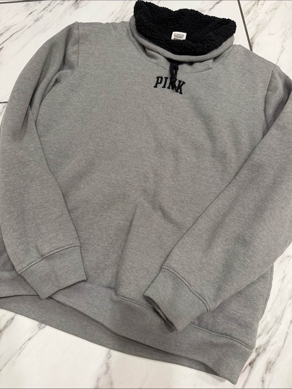Victoria's Secret PINK Black Sherpa-Lined Gray Pullover